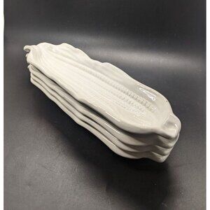 Signature Corn On The Cob Holder Dish Set of 4 White Ceramic Japan 10.5"